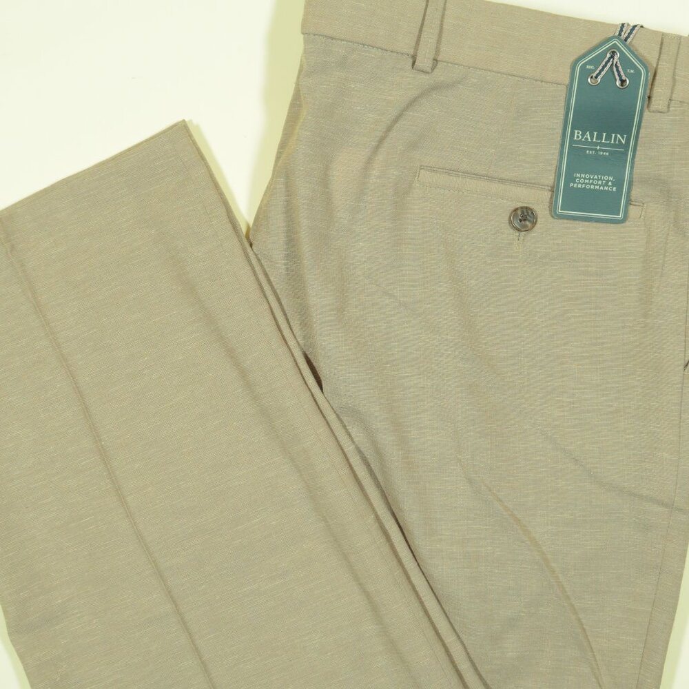 Ballin Slub Wool Linen Dress Pants Mens 38 Tan Flat Front New